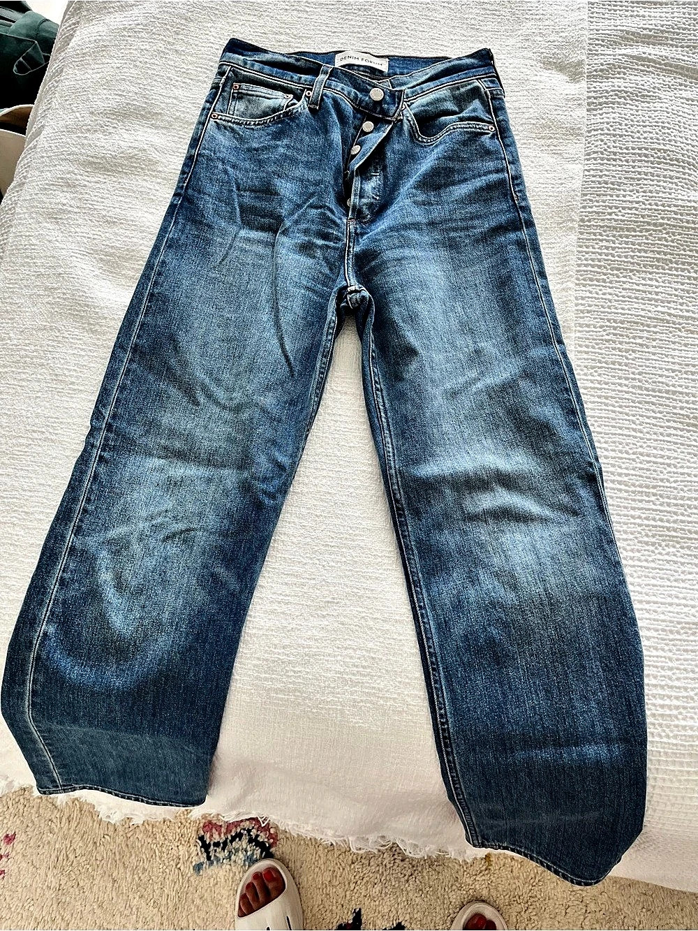 NEW! Denim Forum The Arlo High Rise Straight Jeans in Blue Waist 28
